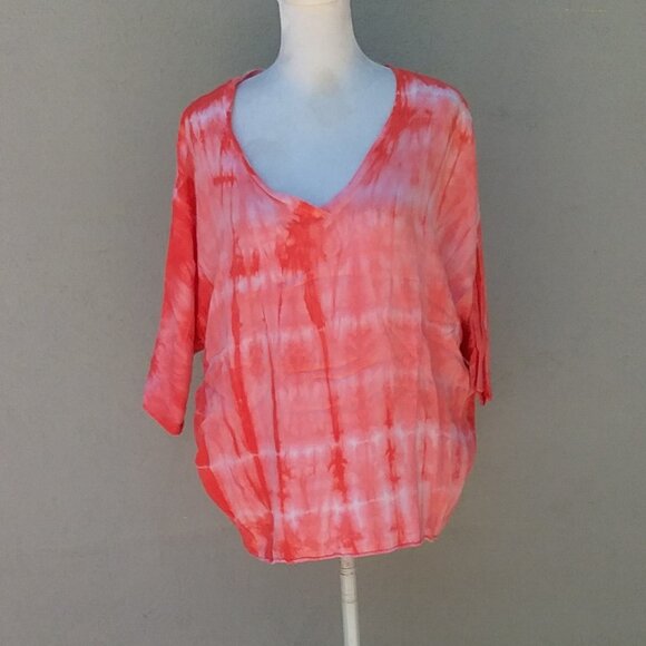 Tenament Tee Shirt Women's Size Med Orange Distressed Tie-Dye Boho Hippie - Picture 6 of 6